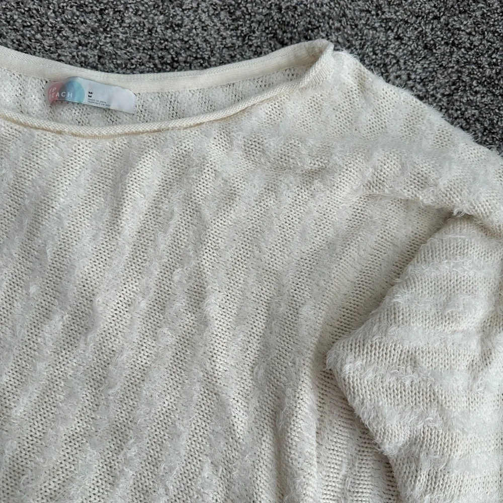 Free People Cream Lightweight Cropped Knit Sweater